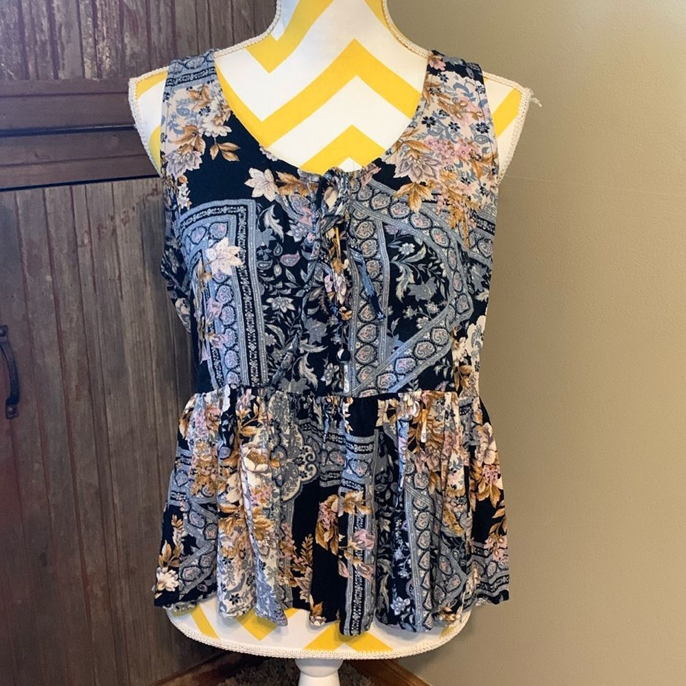 Women’s Juniors American Eagle Boho Floral Paisley Ruffle Peplum Tank Top S